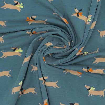 Jersey fabric with dachshund - petroleum
