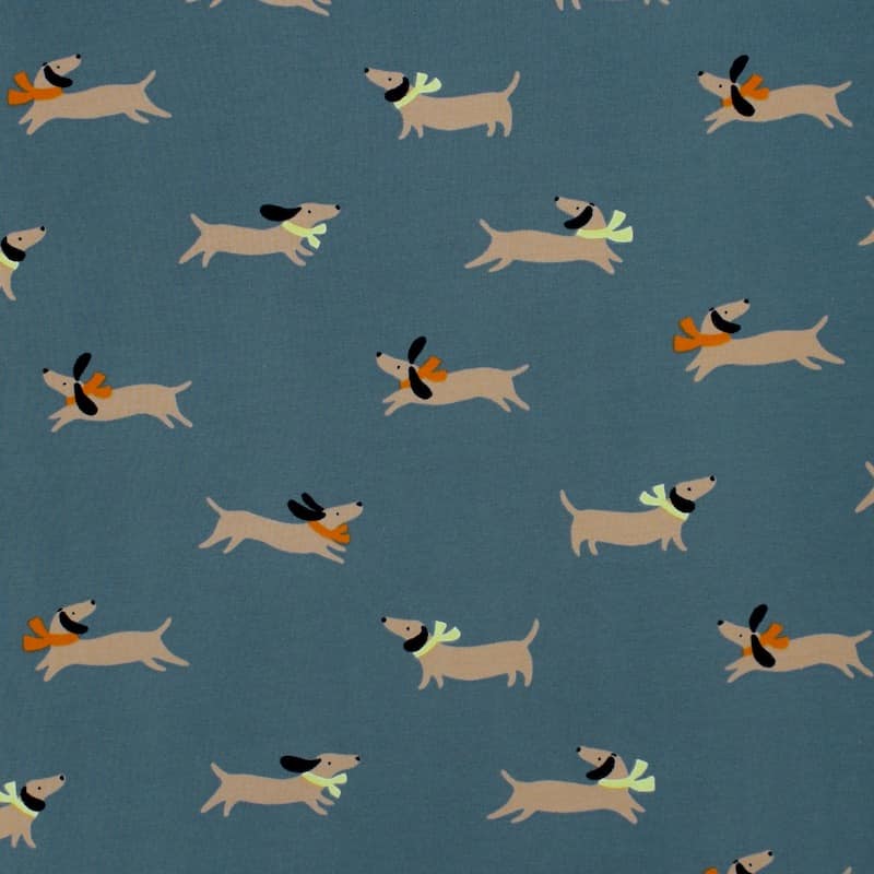 Jersey fabric with dachshund - petroleum