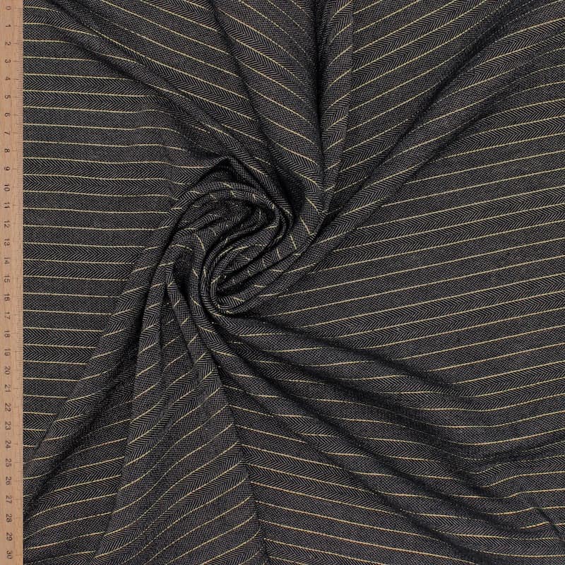 Tissu jacquard coton lurex rayures - noir