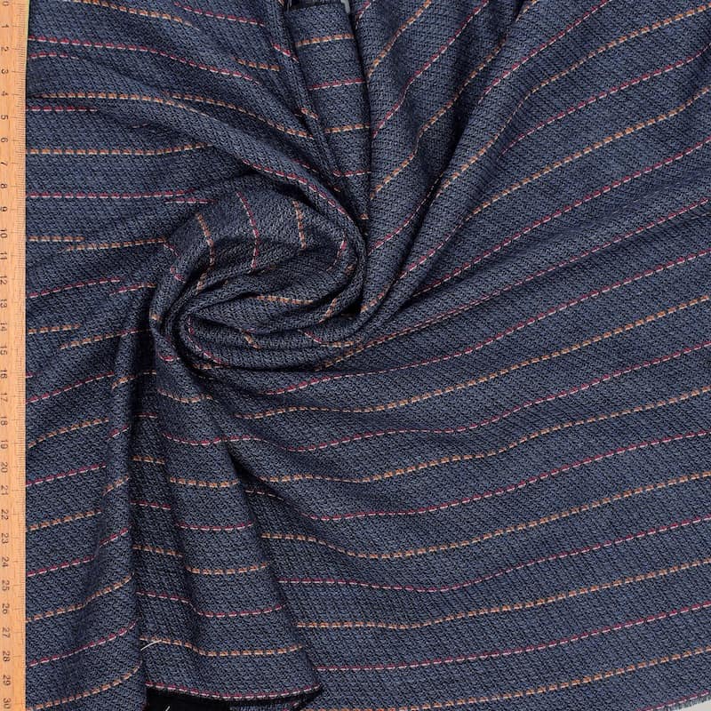 Tissu coton et viscose rayures- bleu