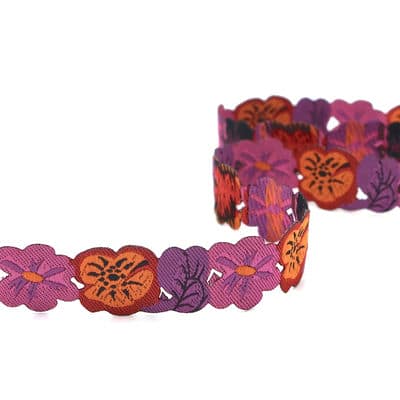 Braid trim with flowers - pink, purple and red