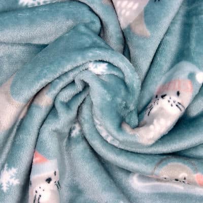 Minky velvet with seals - blue 