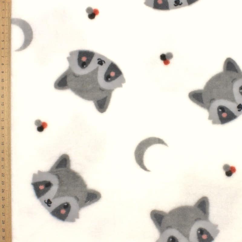 Minky velvet with raccoons - white 