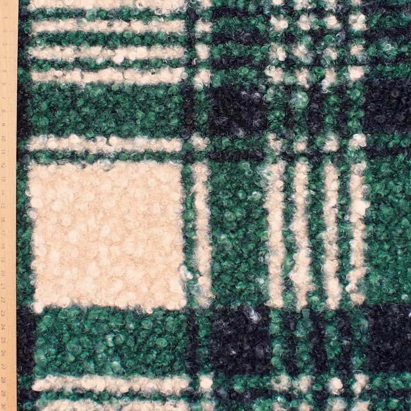 Checkered fabric with loops and wool aspect - green