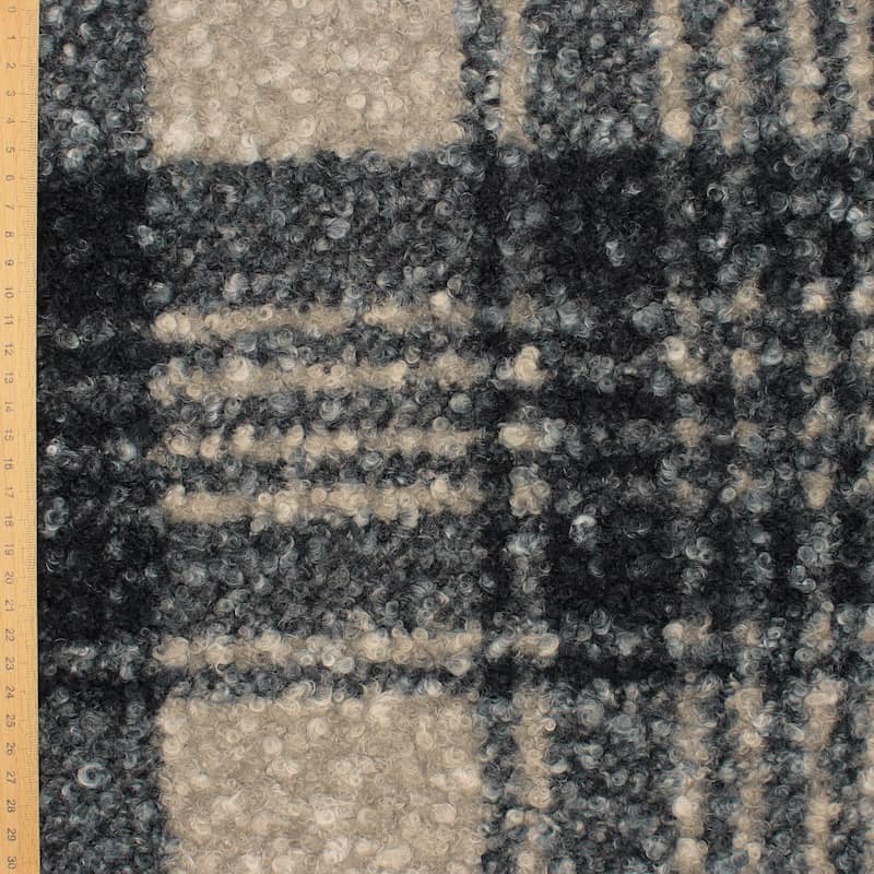 Checkered fabric with loops and wool aspect - greige 