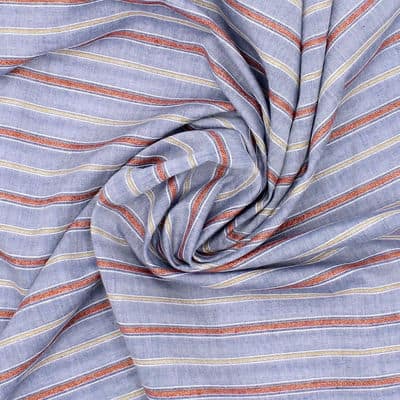 Striped jacquard fabric with lurex - denim blue 