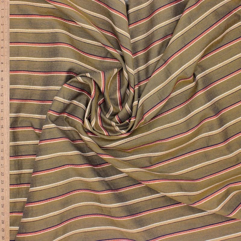 Striped jacquard fabric with lurex - brownish-yellow
