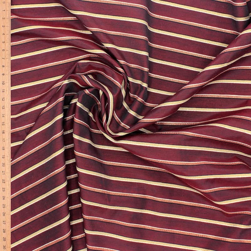 Striped jacquard fabric with lurex - burgondy 