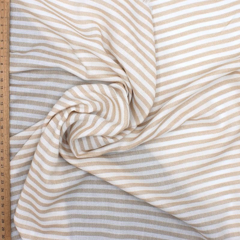 Striped viscose crêpe fabric - beige 