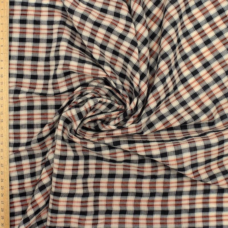 Checkered cotton fabric with lurex - beige 