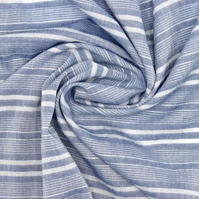 Striped viscose fabric with silver thread - blue 