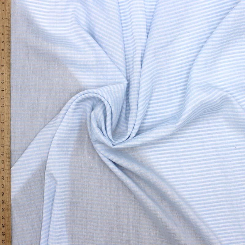Striped viscose veil fabric - sky blue