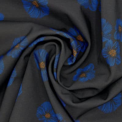 Softshell fabric with flowers - black 