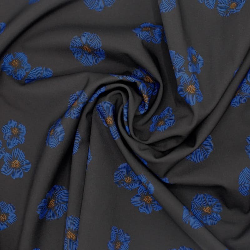 Softshell fabric with flowers - black 