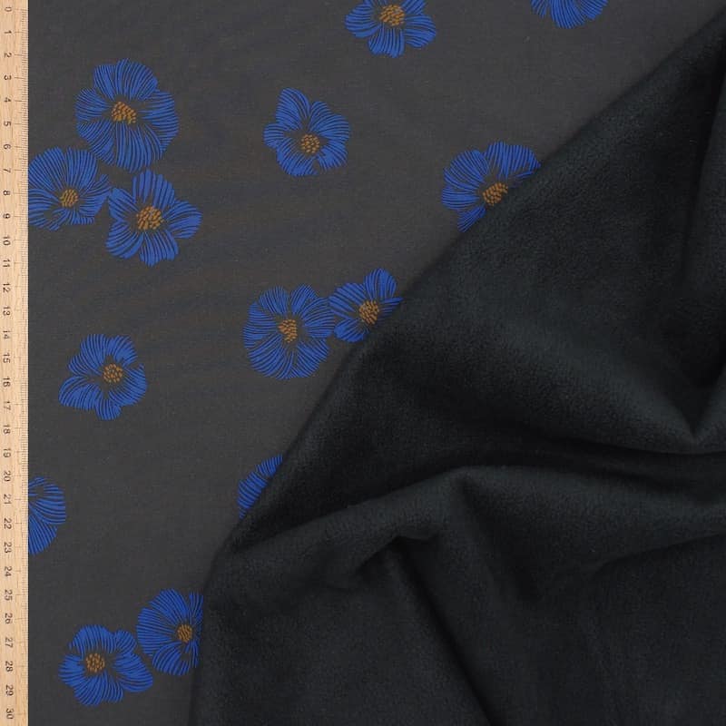 Tissu softshell fleurs - noir