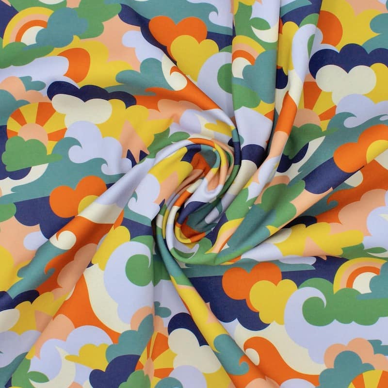 Softshell fabric with clouds - multicolored