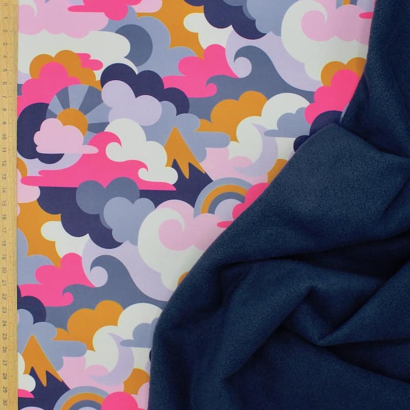 Softshell fabric with clouds - multicolored 