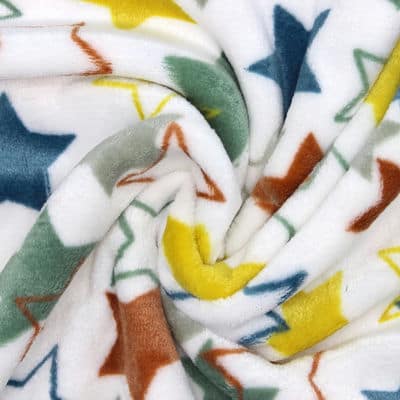 Minky velvet fabric with stars - white 