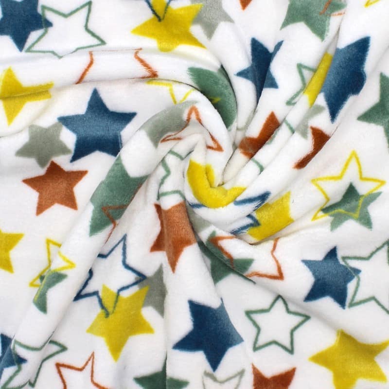 Minky velvet fabric with stars - white 