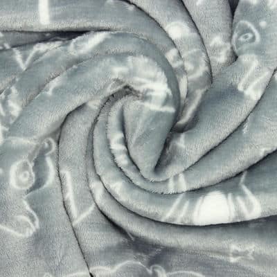 Minky velvet fabric with bears - grey 