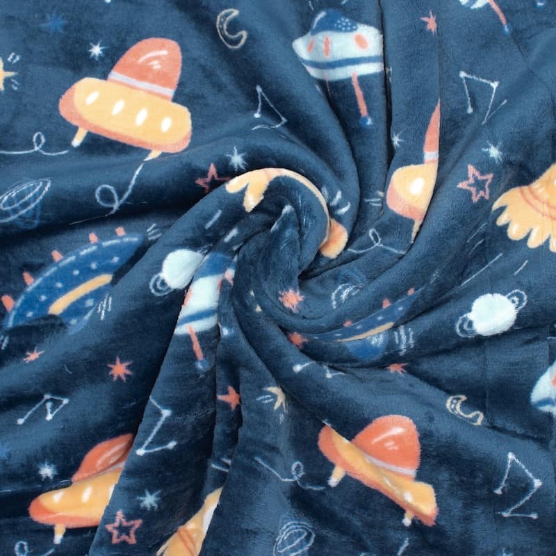 Minky velvet fabric with space - navy blue 