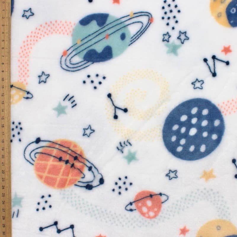 Minky velvet fabric with space - white 