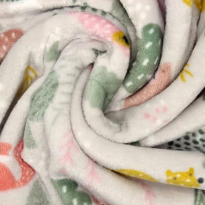 Minky velvet fabric with animals - grey