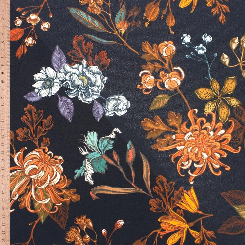 Crêpe fabric with flowers - black 