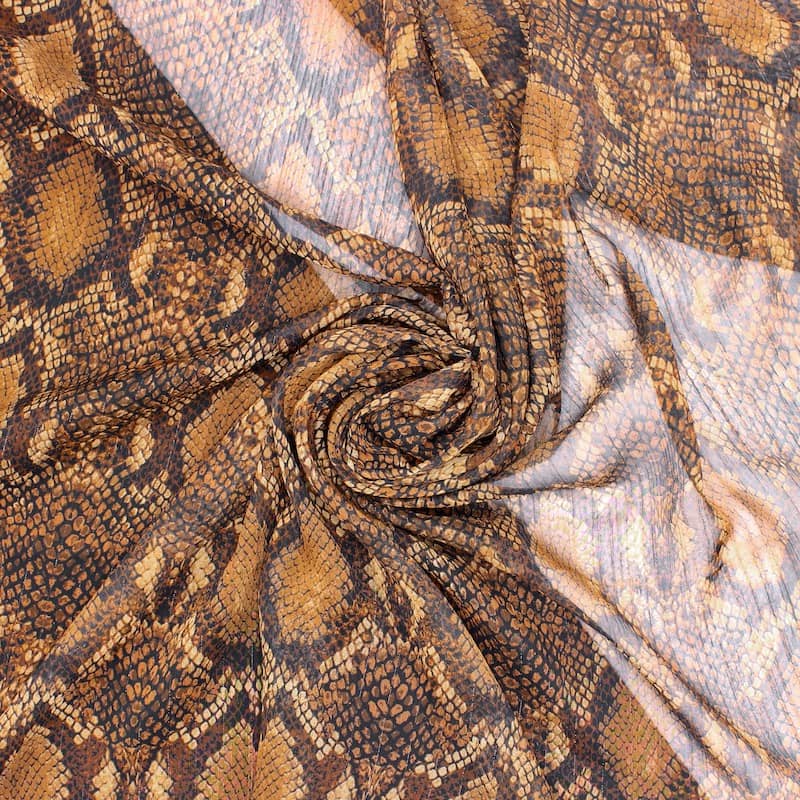 Tissu voile fil lurex serpent - brun