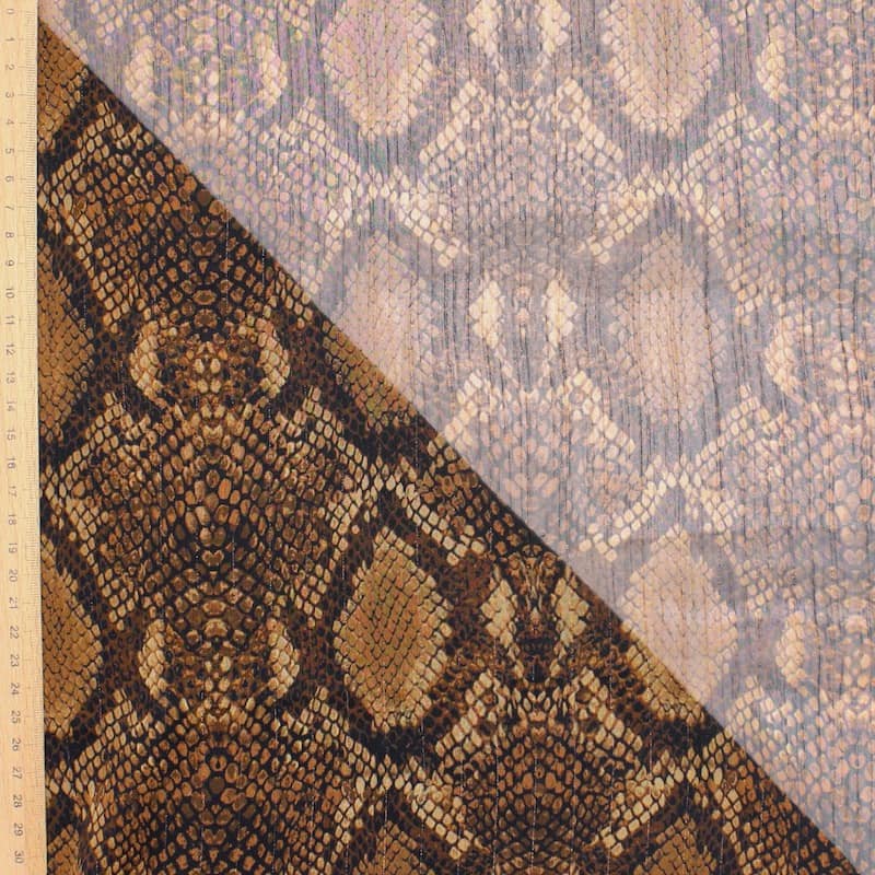 Veil fabric with lurex thread and snake skin - brown 