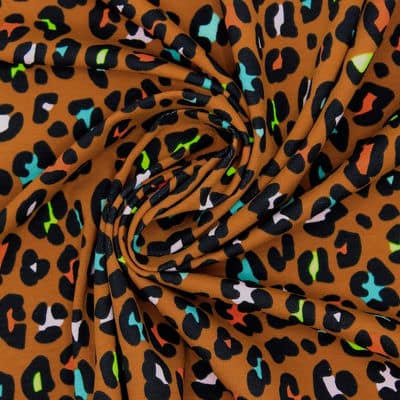 Jersey stof met luipaard print - roestkleurig