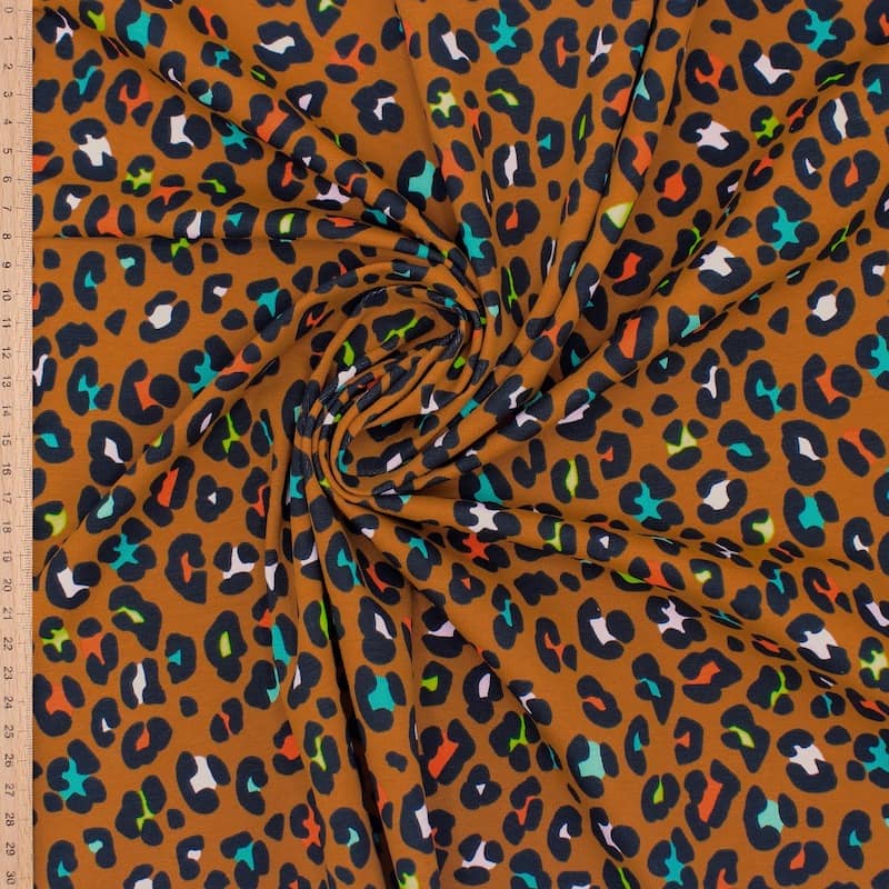 Jersey stof met luipaard print - roestkleurig