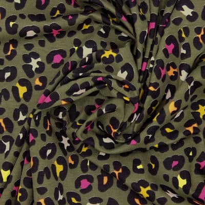 Jersey fabric with leopard print - khaki 