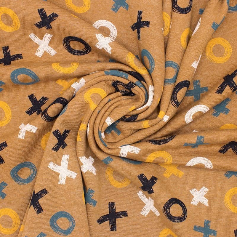 Sweatshirt fabric with Tic Tac Toe - rust-colored