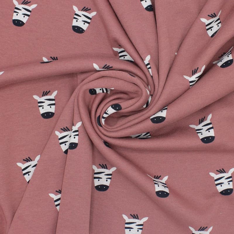 Sweatshirt fabric with minky wrong side and zebras - marsala
