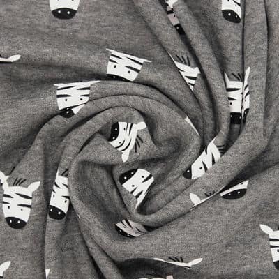 Sweatshirt fabric with minky wrong side and zebras - grey 