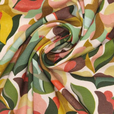Viscose fabric with flowers - greige 