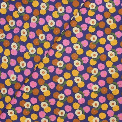 Coton enduit fleurs - indigo