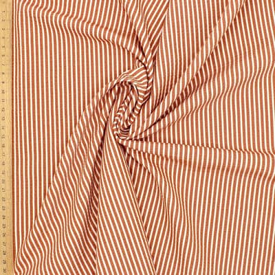Extensible striped seersucker fabric - rust-colored