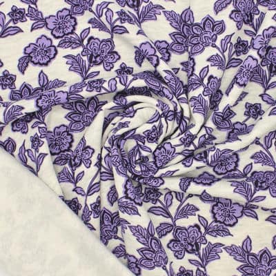 Tissu sweat fleurs - violet
