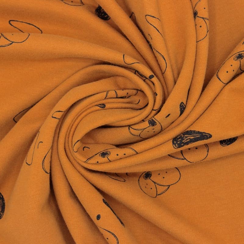 Sweatshirt fabric with dogs - rust-colored