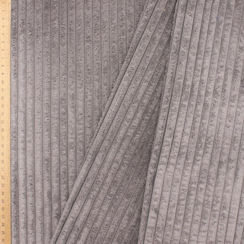 Ribbed velvet upholstery fabric - grey