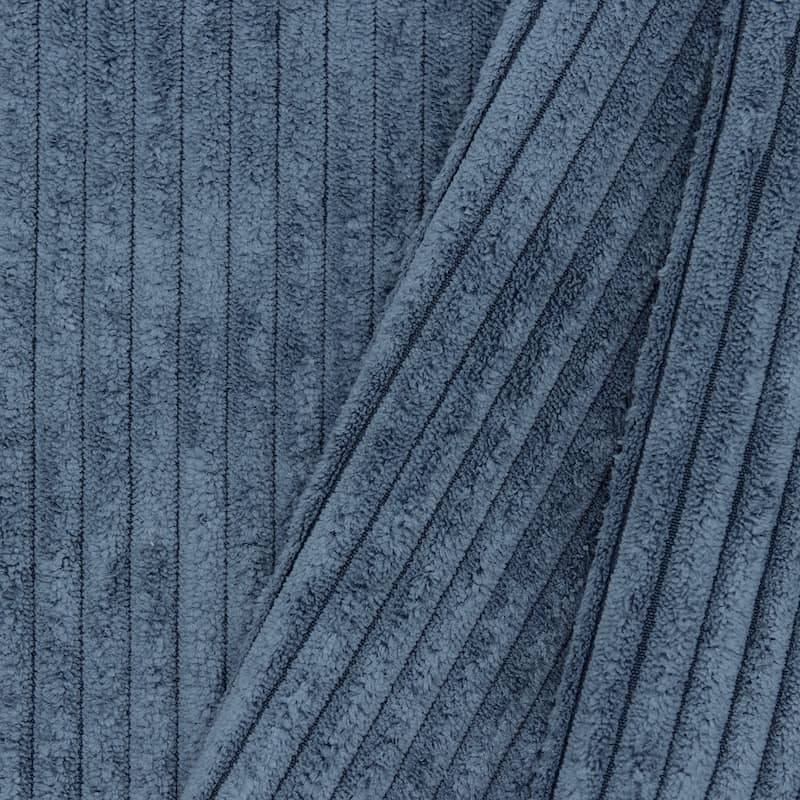 Ribbed velvet upholstery fabric - blue 