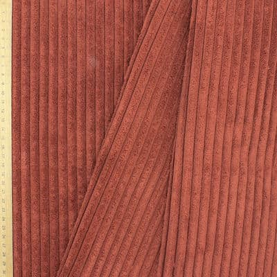 Ribbed velvet upholstery fabric - brick-colored