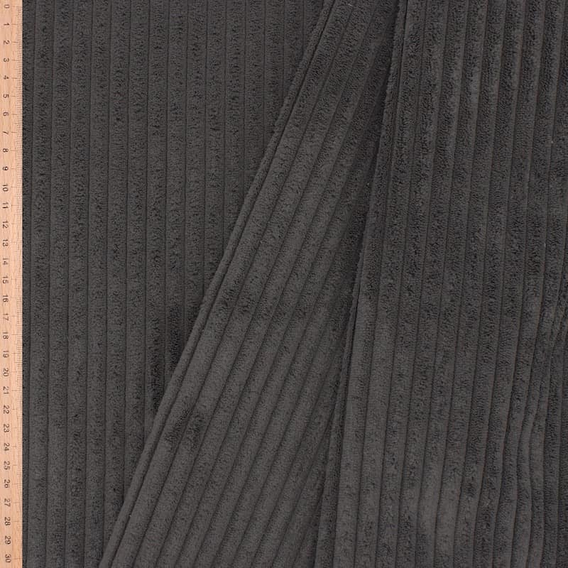 Ribbed velvet upholstery fabric - antracite