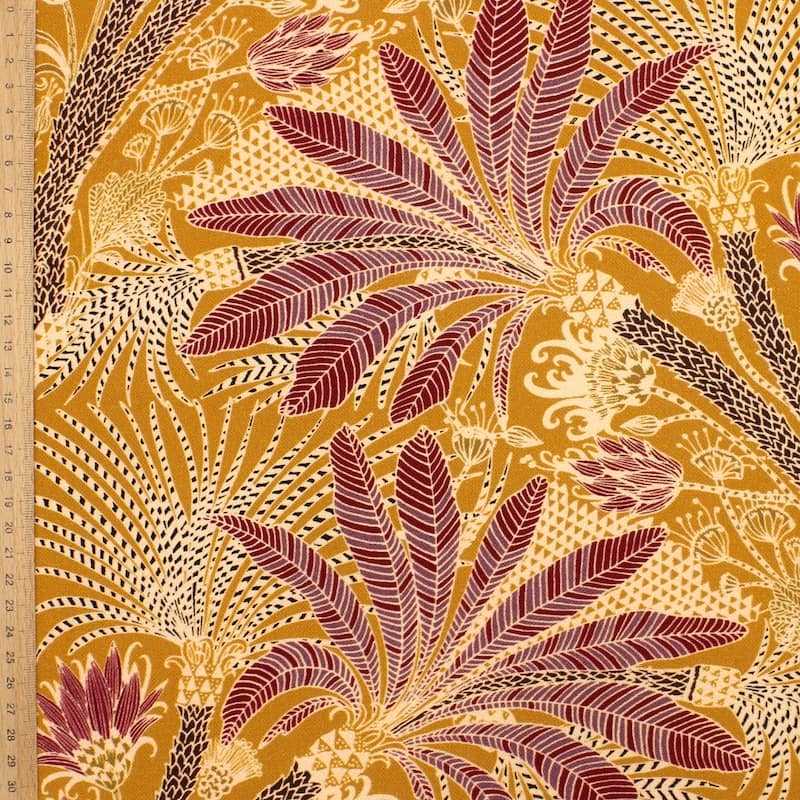 Cotton fabric with foliage - curry 