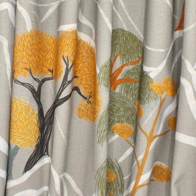 Cotton fabric with foliage - grey