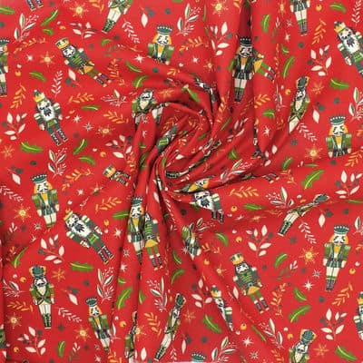 Tissu coton casse noisette Noël - rouge