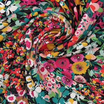 Tissu viscose fleurs - multicolore