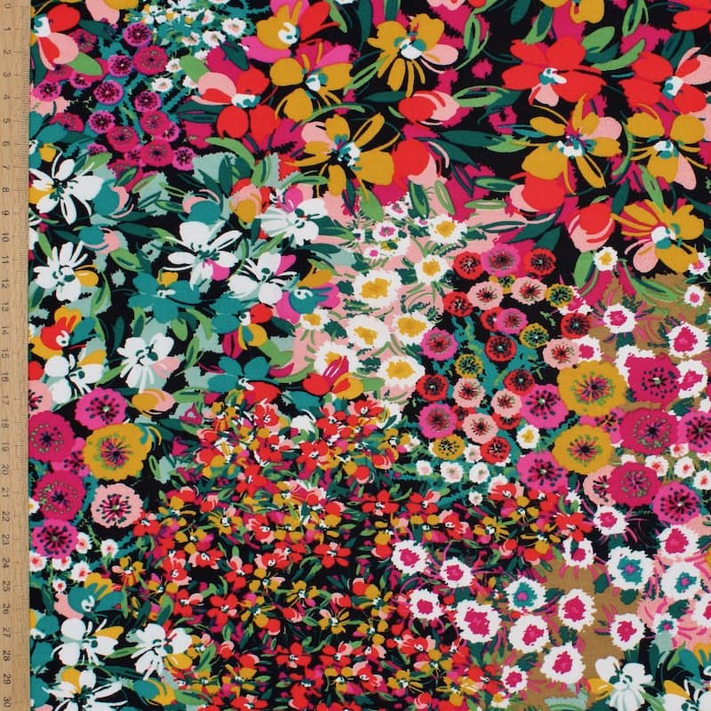 Viscosestof met bloemen - kleurrijk 